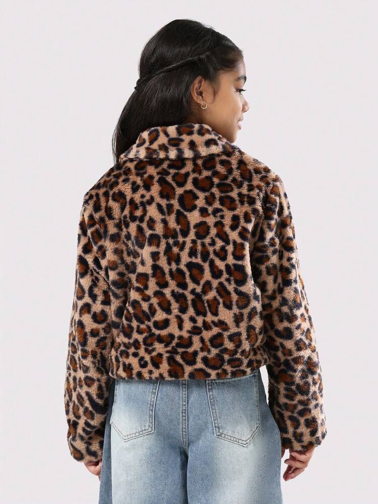 Plush Leopard Print Faux Fur Jacket With Zip Closure