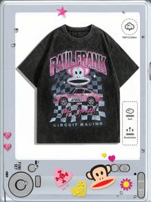 Paul Frank X ROMWE Áo thun tay ngắn in chữ và họa tiết ô vuông cổ điển Y2K dành cho nữ cỡ lớn - màu đen - Xem 2