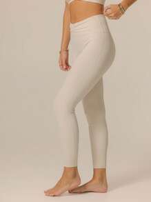 SHEIN Aralina-E Quần legging nhún Leisurewear hoàn hảo cho trang phục thể thao mùa hè và mùa đông, trang phục đi biển và trang phục sân bay cho phụ nữ - Màu be - Xem 11