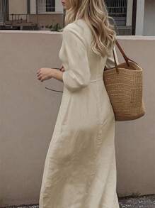 EMERY ROSE Women's Khaki Midi Dress With Flared Sleeves - Khaki - View 2