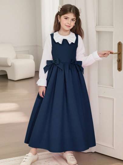 女童粉色简约时尚甜美长袖连衣裙