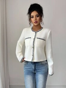 Elenzga Women's Casual Front Button Long Sleeve Jacket, Suitable For Daily Wear - Apricot - View 3