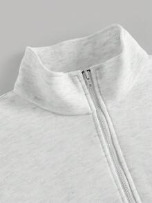 Girlism 2 件套青少年女孩灰色基本款半拉链连帽衫和抽绳运动裤、休闲运动服、家居服 - 淺灰色 - 查看 3