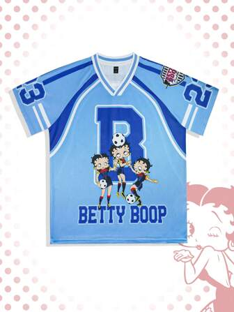 Betty Boop | ROMWE Camiseta de manga corta de fútbol para hombres, adecuada para uso diario en primavera/verano