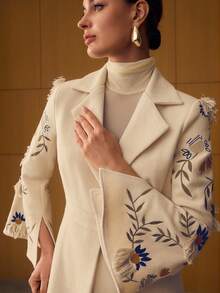 MOTF PREMIUM STYLISH TASSEL EMBROIDERED LONG TRENCH COAT, SLIM FIT, AUTUMN/WINTER - Apricot - View 5