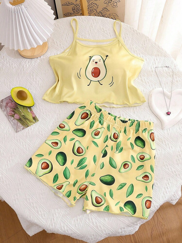 Bộ đồ ngủ thường ngày in họa tiết quả bơ 2 món cho bé gái - Màu vàng - Xem 1