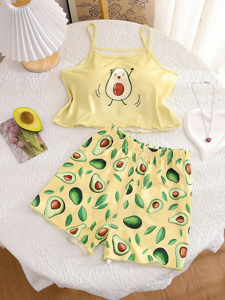 Bộ đồ ngủ thường ngày in họa tiết quả bơ 2 món cho bé gái - Màu vàng - Xem 1