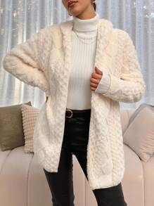 Lavishia 女士纯色长袖拉链立领休闲连帽纹理羊毛夹克，秋冬