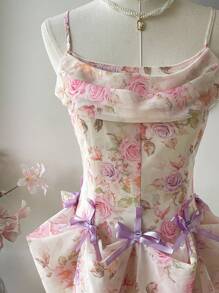 SHEIN MOD Váy chiffon in hoa có thể điều chỉnh độ dài kèm nơ trang trí - Nhiều màu - Xem 6