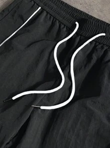 Manfinity Sport Corelite Men's Contrast Color Elastic Waist Drawstring Casual Versatile Sports Pants Men Joggers Men Workout Pants Men Athletic Pants Sweat Pants - Black - View 3