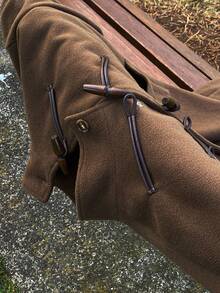 DAZY 女士纯色宽松长袖高领牛角扣口袋休闲街头加厚外套，秋冬款 - 棕色 - 查看 8