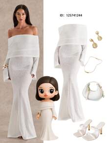 Glamine Váy dạ hội gợi cảm cho nữ, thời trang gợi cảm, màu trơn, bán trong suốt, tay dài một bên vai, váy len maxi, màu trắng - trắng - Xem 3