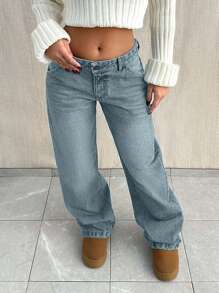 EURMUSE LOW WAIST BAGGY LOOSE STRAIGHT LEG JEAN - Light Wash - View 5