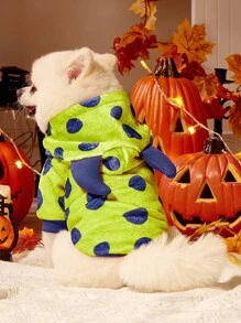 PETSIN 1pc Pet Cat Dog Universal Purple Polka Dot Print Plush Warm And Comfortable Little Monster Cosplay Dog Hooded Sweatshirt, PETSIN Original Design