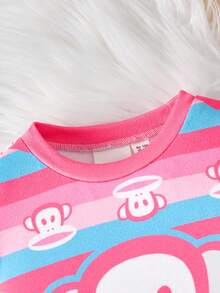 Paul Frank X SHEIN 2pcs/Set Young Girl Cartoon Pattern Crew Neck Long Sleeve Top And Pants Snug Fit Pajamas Set - Multicolor - View 12