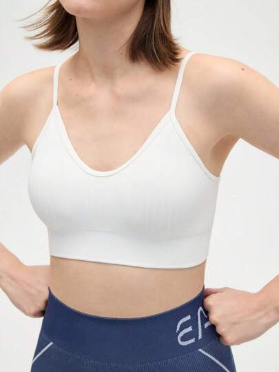 Eassivo Eassivo Women's Solid Color Ribbed Casual Fitness Sports Bra