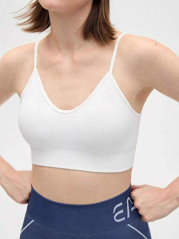 Eassivo Eassivo 女士纯色罗纹休闲健身运动胸罩