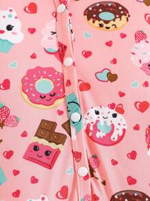 嬰兒女孩卡通圖案連腳睡衣和帽子