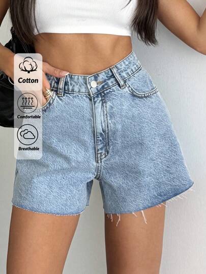Shorts in jeans vita alta con orlo tagliato