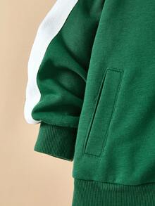 Paul Frank X SHEIN 2pcs Young Boy Sports Casual Cartoon Print Stand Collar Zip Front Jacket And Elastic Cuff Pants Set, Green Fall Winter - Green - View 9