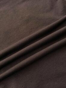 SHEIN Teen Girls' Casual Slant Shoulder Letter Print Cropped Ruched Hem Top, Street Style, Basic, Daily, Versatile, Sporty Fashion, Spring & Summer, Back To School Clothes Cropped T Shirt Brown Clothes For Teen Graphic Tees Teen Cropped T-Shirt New York Shirt Brown Graphic T-Shirt - Brown - View 8