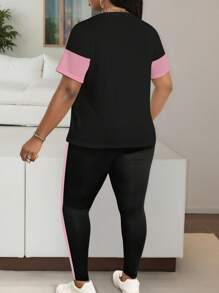 INAWLY 2 件夏季休闲女式短袖拼色 T 恤和裤子套装 - 彩色 - 查看 2