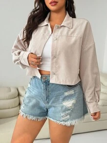 SHEIN EZwear Plus Drop Shoulder Solid Jacket Winter Fall Autumn - Apricot - View 4