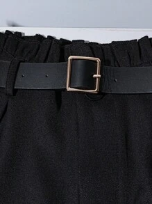 Franclia 高腰修身百搭休闲蕾丝设计黑色短裤 - 黑色 - 查看 5