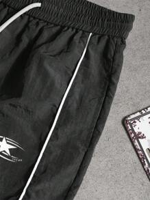 Manfinity Sport Corelite Men's Contrast Color Elastic Waist Drawstring Casual Versatile Sports Pants Men Joggers Men Workout Pants Men Athletic Pants Sweat Pants - Black - View 4