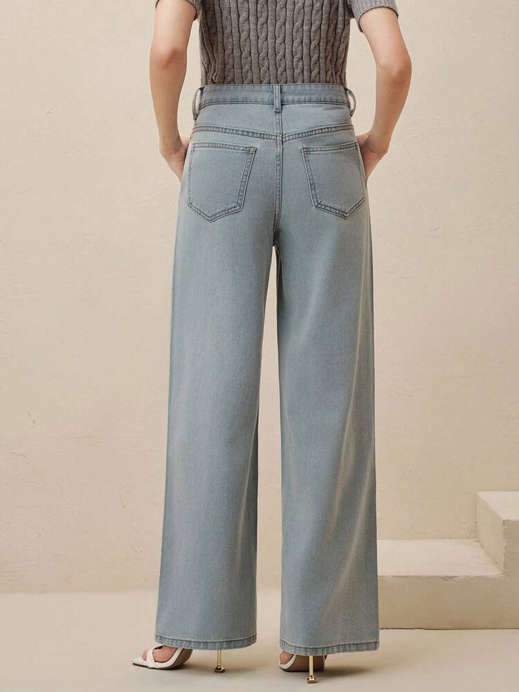 Luxury Rhinestone Embellished Women's Light Blue Denim Jeans