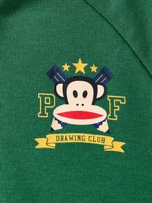 Paul Frank X SHEIN 2pcs Young Boy Sports Casual Cartoon Print Stand Collar Zip Front Jacket And Elastic Cuff Pants Set, Green Fall Winter - Green - View 4