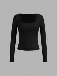 SHEIN Essnce Bộ 4 áo thun cổ tròn tay dài màu trơn đơn giản, thoải mái dành cho nữ, phù hợp cho mùa thu/đông - Nhiều màu - Xem 7