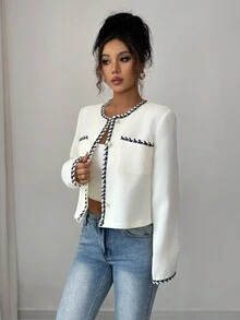 Elenzga Women's Casual Front Button Long Sleeve Jacket, Suitable For Daily Wear - Apricot - View 5