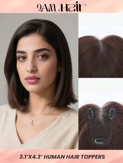 Women's Real Human Hair Top Hair Topper, 10 Inches, 360° Full Coverage, Hand-Woven Natural Part, Invisible Hair Volume Increase