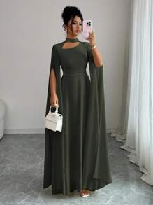 Elenzga Vestido de playa elegante y romántico estilo francés para vacaciones, de tela de gasa transparente, con cuello hueco, espalda con cruce y amarre, falda larga acampanada, manga larga, puños con abertura, adecuado para el té de la tarde, fiestas, estilo de Medio Oriente, primavera/verano