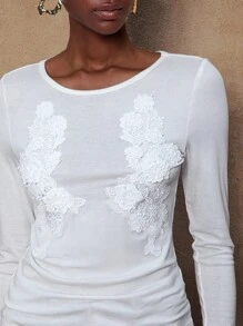 SHEIN Privé Pull tricoté avec application 3D ajourée pour femmes - Blanc - Voir 9