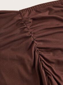 SHEIN EZwear 加大码性感纯色露背吊带背心，夏季 - 巧克力棕 - 查看 3