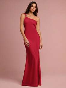 Enchnt Women's Elegant Solid Color Backless Dress - Red - View 5