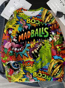 MADBALLS X SHEIN Plus Size Casual Daily Letter & Cartoon Graphic Dropped Shoulder Sweatshirt Graphic Sweatshirts Plus Size Sweatshirts Y2k Plus Size Clothes Graphic Sweatshirts Women Madballs Sweatshirt Going Out Tops Women Halloween Costumes Women Winter Fall Autumn - Multicolor - View 2
