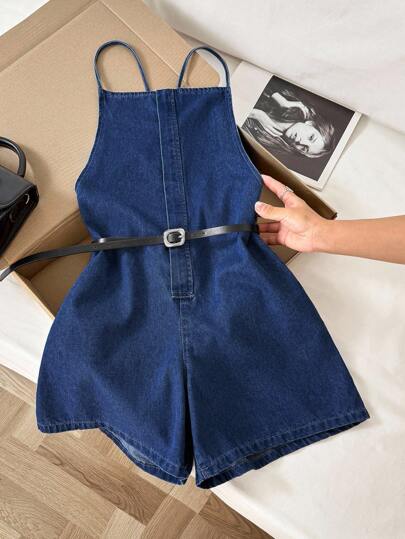 Comfortcana Combinaison courte en jean sans dos pour femmes, combinaison en jean, combinaison en jean décontractée, combinaison une pièce