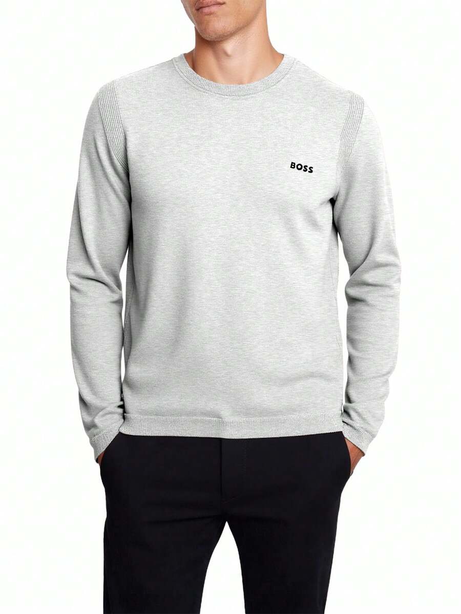 Hugo Boss Ever-X_CN Men's Casual Loose Fit Round Neck Long Sleeve T-Shirt - 057 Light-Pastel Gre - View 1