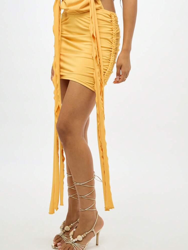 SUMWON WOMEN Plunge Halter Mini Dress With Long Ties