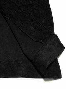 Manfinity Homme 宽松男士长袖翻盖口袋落肩灯芯绒保暖内衬夹克，黑色灯芯绒夹克，街头风，秋冬款 - 黑色 - 查看 6