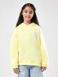 SUMWON sweat-shirt à capuche graphique en French Terry de Santa Monica, Californie, Sweat-shirt-shirt pastel jaune avec lettrage au dos, pour le port casual des filles au printemps - Jaune citron - Voir 6