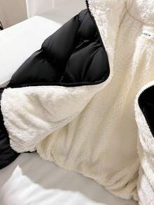 SHEIN 少女简约舒适时尚宽松短款立领羽绒服，拉链设计，简约时尚休闲，加厚设计，适合秋冬季节穿着。 - 黑色 - 查看 17