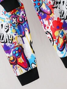 SHEIN 2pcs Kids/Tween Boys' Casual Everyday Comfortable Video Game Graphic Print Crew Neck Sweatshirt And Leggings 2 Pieces Outfit Set Halloween S Leggings Pull Pjs Automne Pyjama Set Snug Fit Fall Winter - Multicolor - View 4