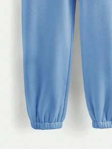 EURMUSE Women's Spring Fashionable Drawstring Solid Grey Sports Cuffs Running Puffy Joggers With Pockets - Baby Blue - View 5