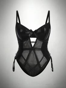 AltCore Body de malla negra con parches lisos de la serie sexy