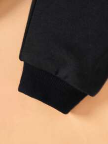 Paul Frank X SHEIN Conjunto de 2 piezas de chaqueta con capucha con orejas 3D y pantalón de chándal con estampado de mono lindo de dibujos animados para bebé niño, adecuado para otoño e invierno, Halloween - Negro - Ver 6