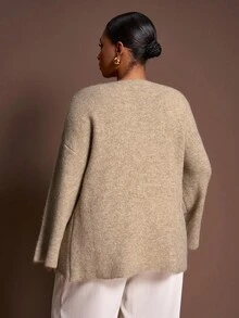 Veslaya Áo khoác cardigan dệt kim dài tay màu kaki trơn, dáng rộng, khóa kéo phía trước, dành cho nữ, phù hợp cho mùa Thu/Đông, thanh lịch, dự tiệc, hẹn hò, mặc hàng ngày, dạo phố và ở nhà - A - Màu Khaki - Xem 2